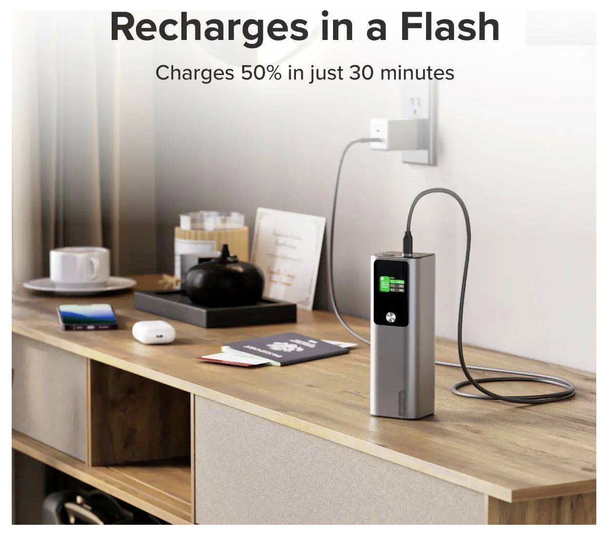 Blitzschnell aufgeladen<br><br>Lädt 50% in nur 30 Minuten