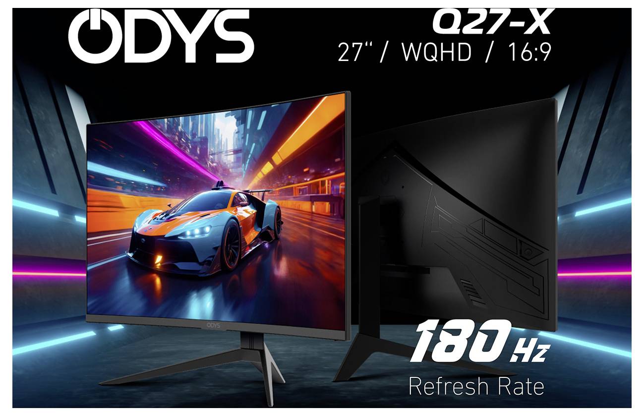ODYS Q27-X LED-Monitor EEK F (A - G) 68.6cm (27 Zoll) 2560 x 1440 Pixel 16:9 1 ms HDMI® 2.1, DisplayPort, Kopfhörer