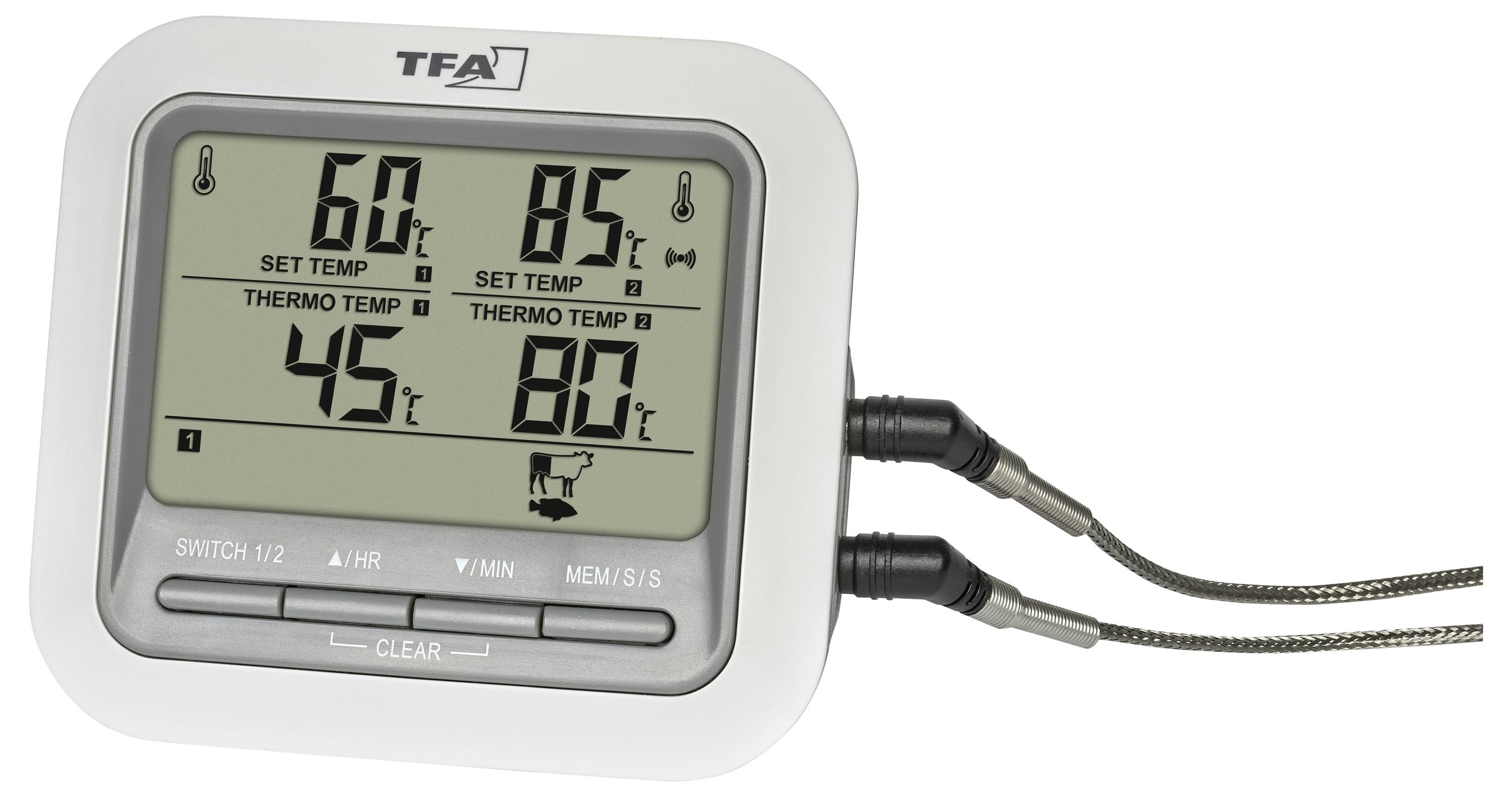 TFA Dostmann Mobiler Gas-Grill, Gas, Kohle, Kugel, Kombi Grillthermometer Weiß