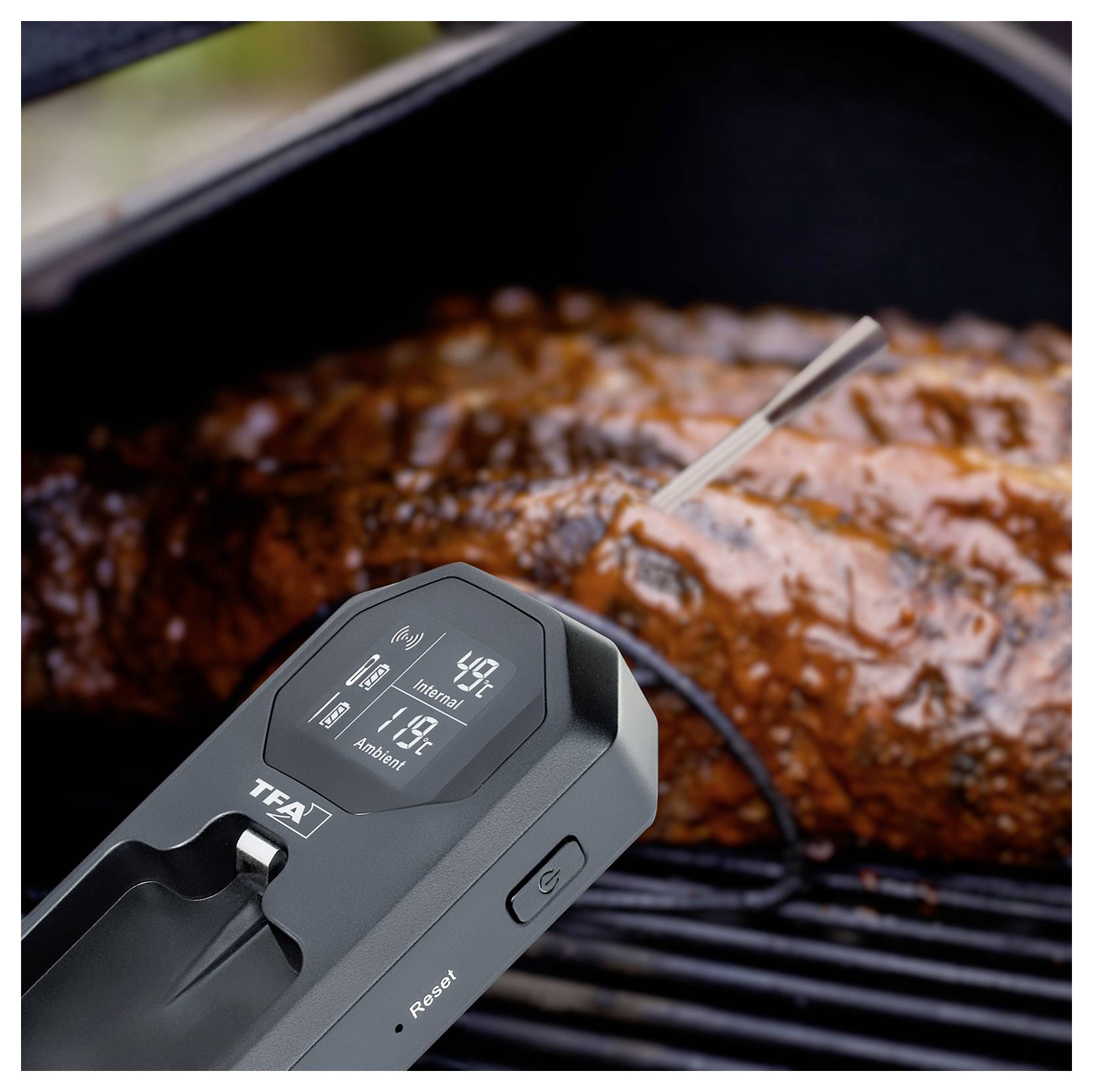 TFA Dostmann SMART BBQ KÜCHEN-CHEF 2 Gas, Grillwagen, Kugel, Kombi, Mobiler Gas-Grill, Smoker, Schwenk Grillthermometer Schwarz