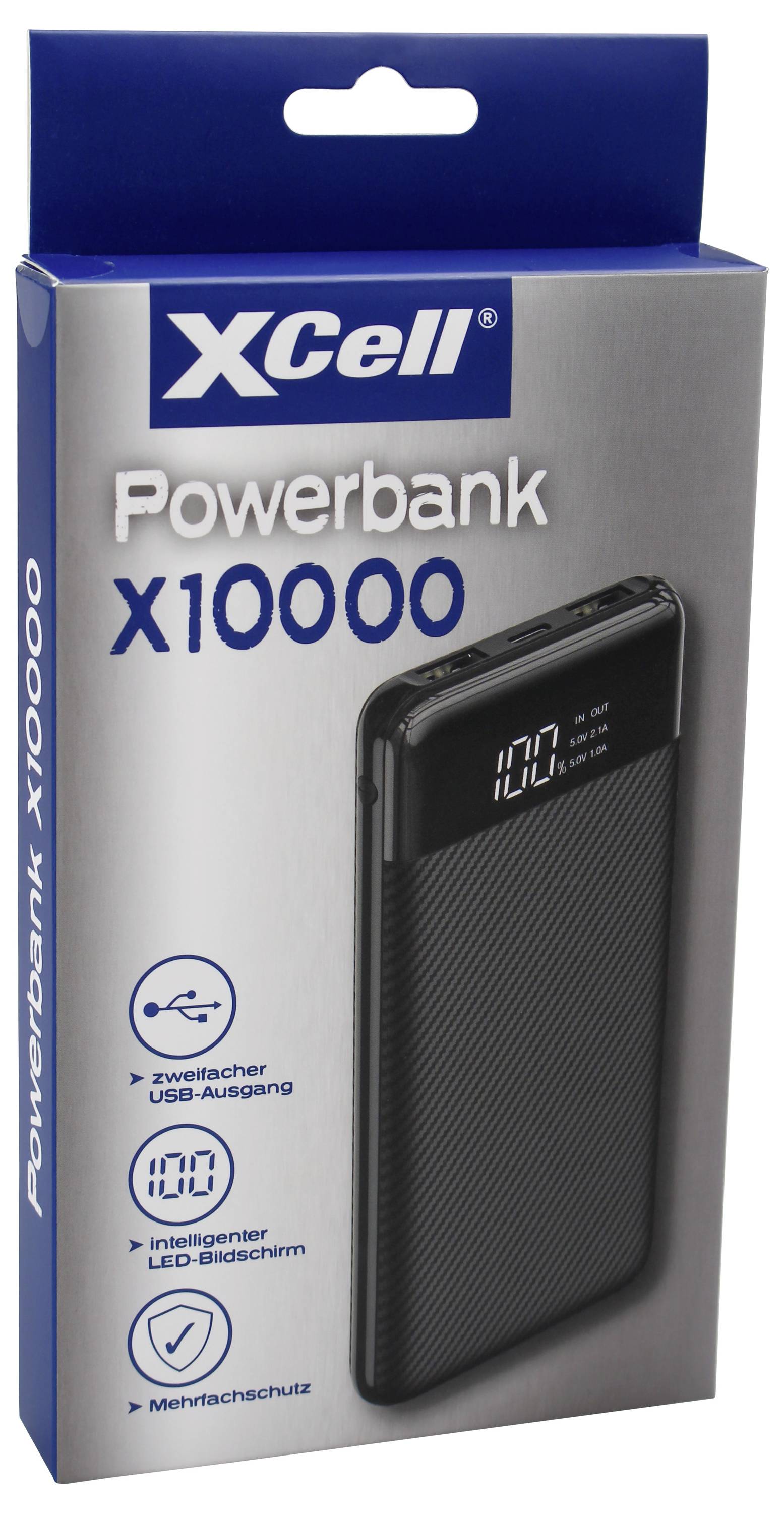XCell Powerbank X10000<br><br>- Duale USB-Ausgänge<br>- LED-Bildschirm<br>- Multifunktionaler Schutz<br>- Kapazität von 10000mAh