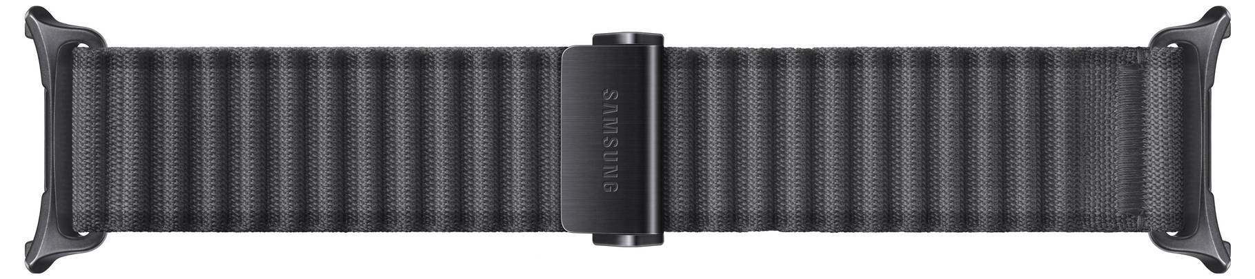 Ein schwarzes Smartwatch-Armband mit gerippter Textur und 