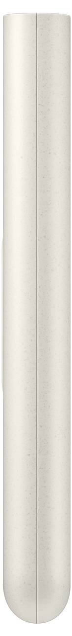 Eine Draufsicht eines schlanken, zylindrischen metallischen Objekts mit glatter Oberfläche, möglicherweise ein Stift oder Stylus, mit minimalistischem Design.