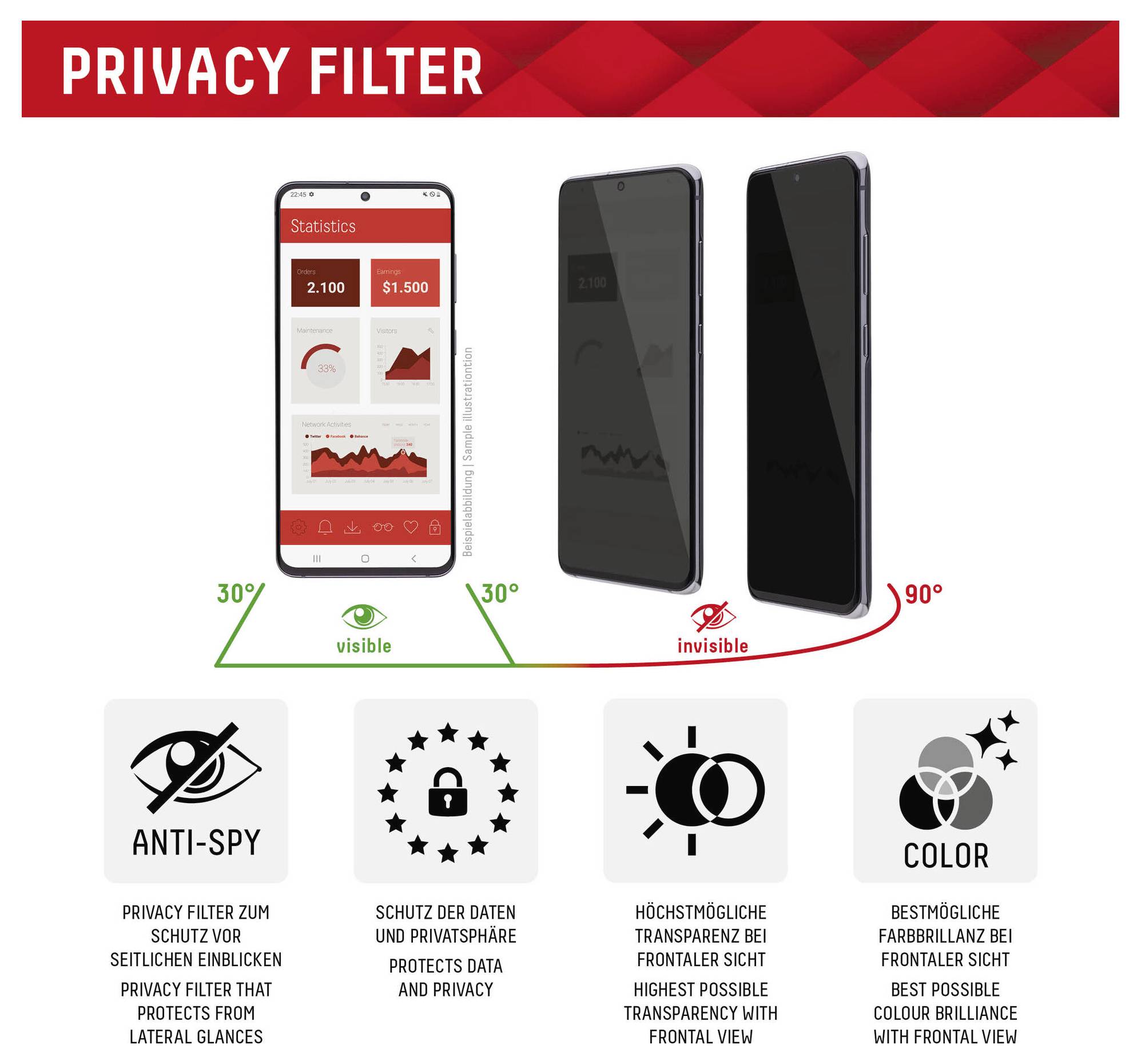 DISPLEX Displayschutzglas mit Blickschutz Samsung Galaxy S25+ 1 St. Anti-Fingerprint 01901