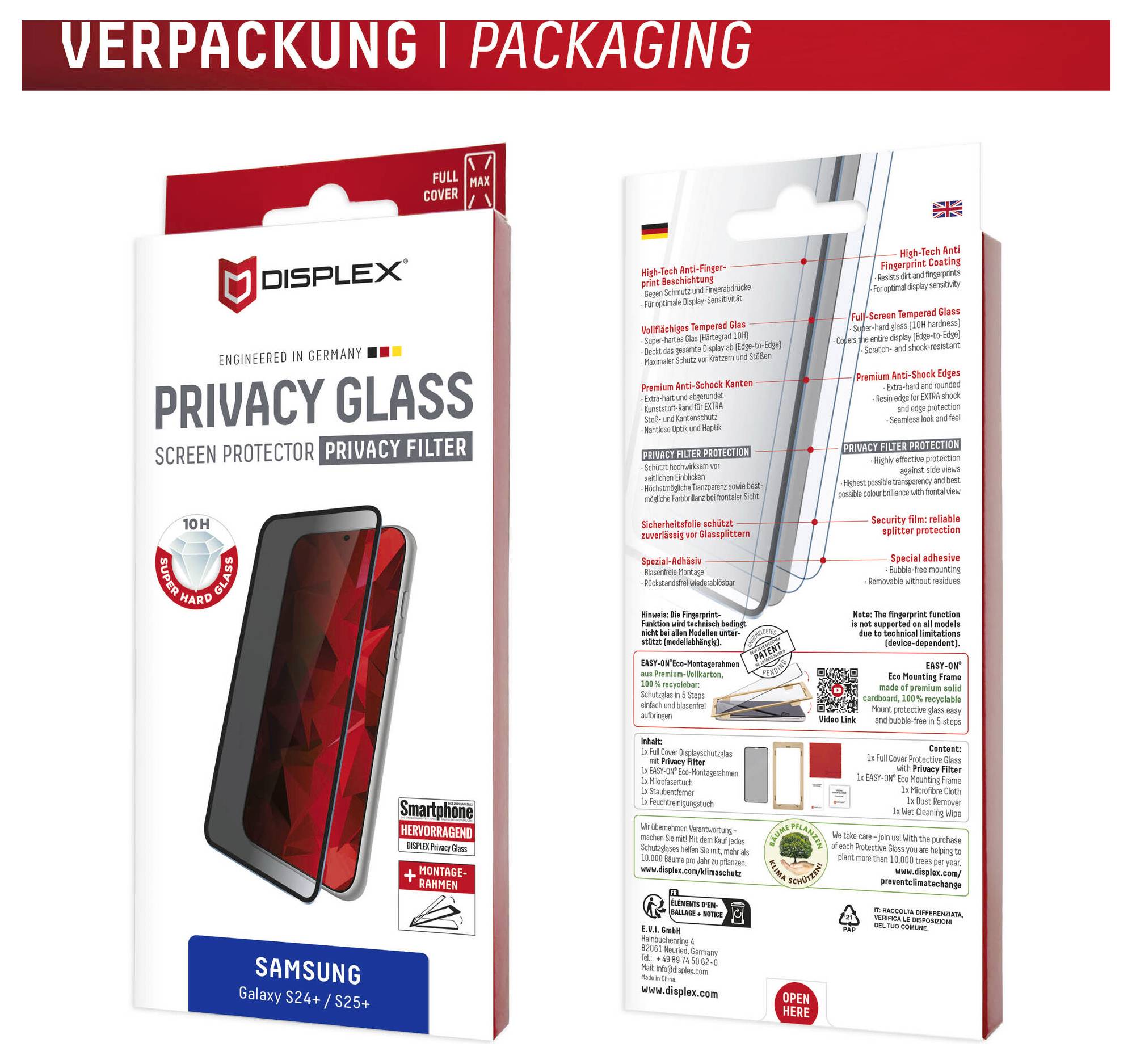 DISPLEX Displayschutzglas mit Blickschutz Samsung Galaxy S25+ 1 St. Anti-Fingerprint 01901