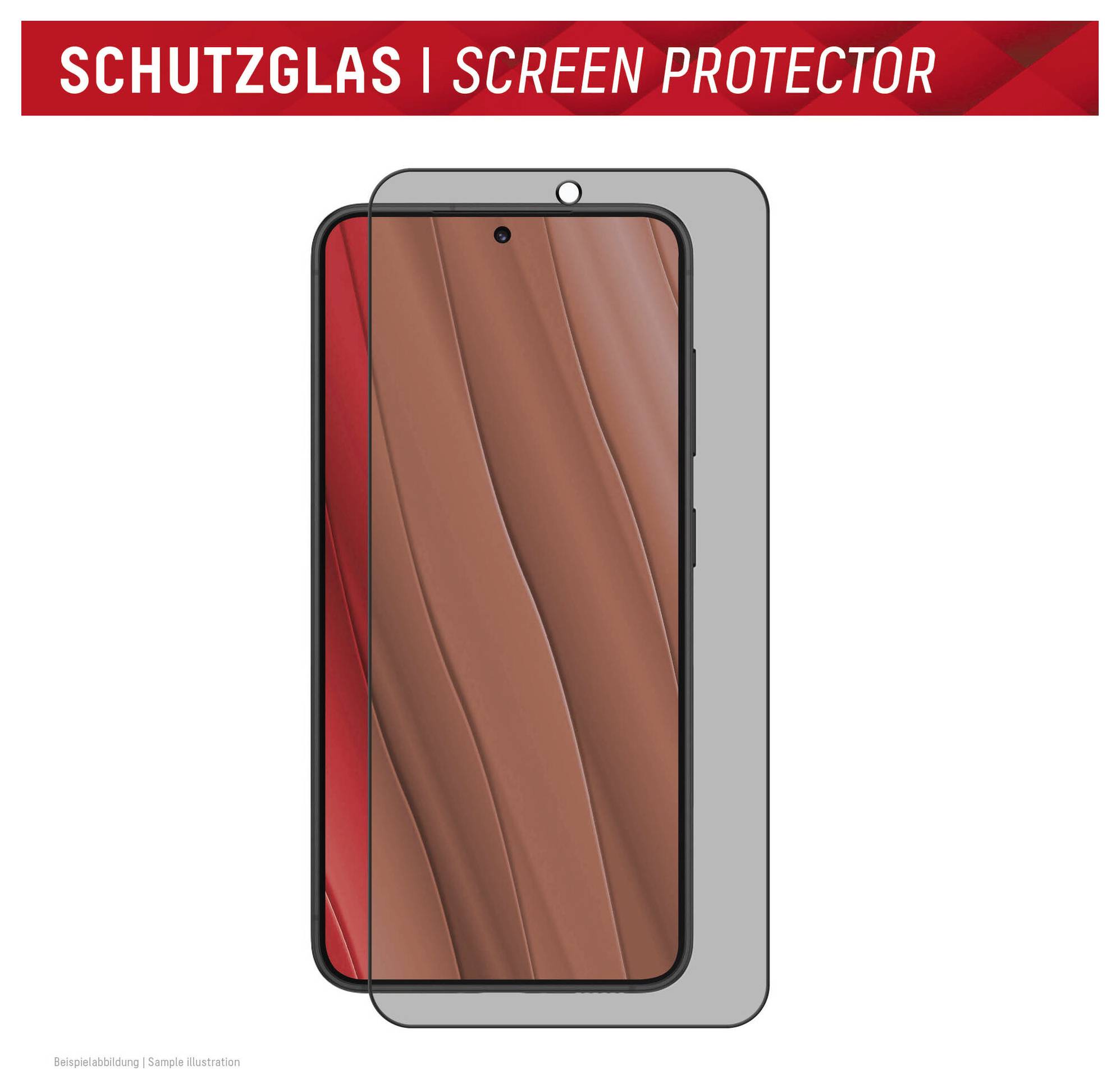 'Schutzglas | Displayschutz' Verpackung mit einer Illustration eines Smartphones, das von einem transparenten Displayschutz bedeckt ist und den Schutz unterstreicht.