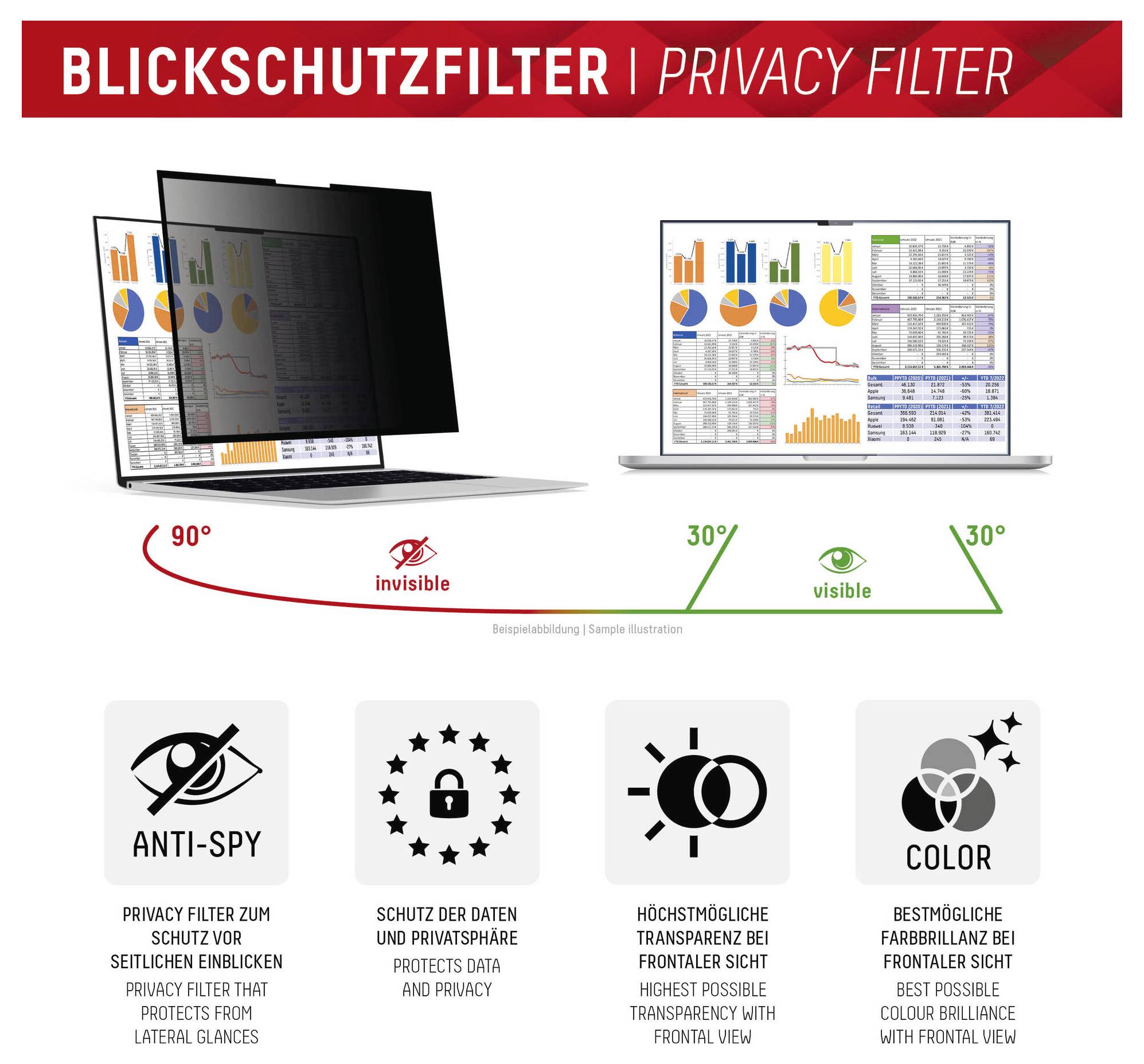 DISPLEX Displayschutzglas mit Blickschutz Universell Universell 1 St. 01991