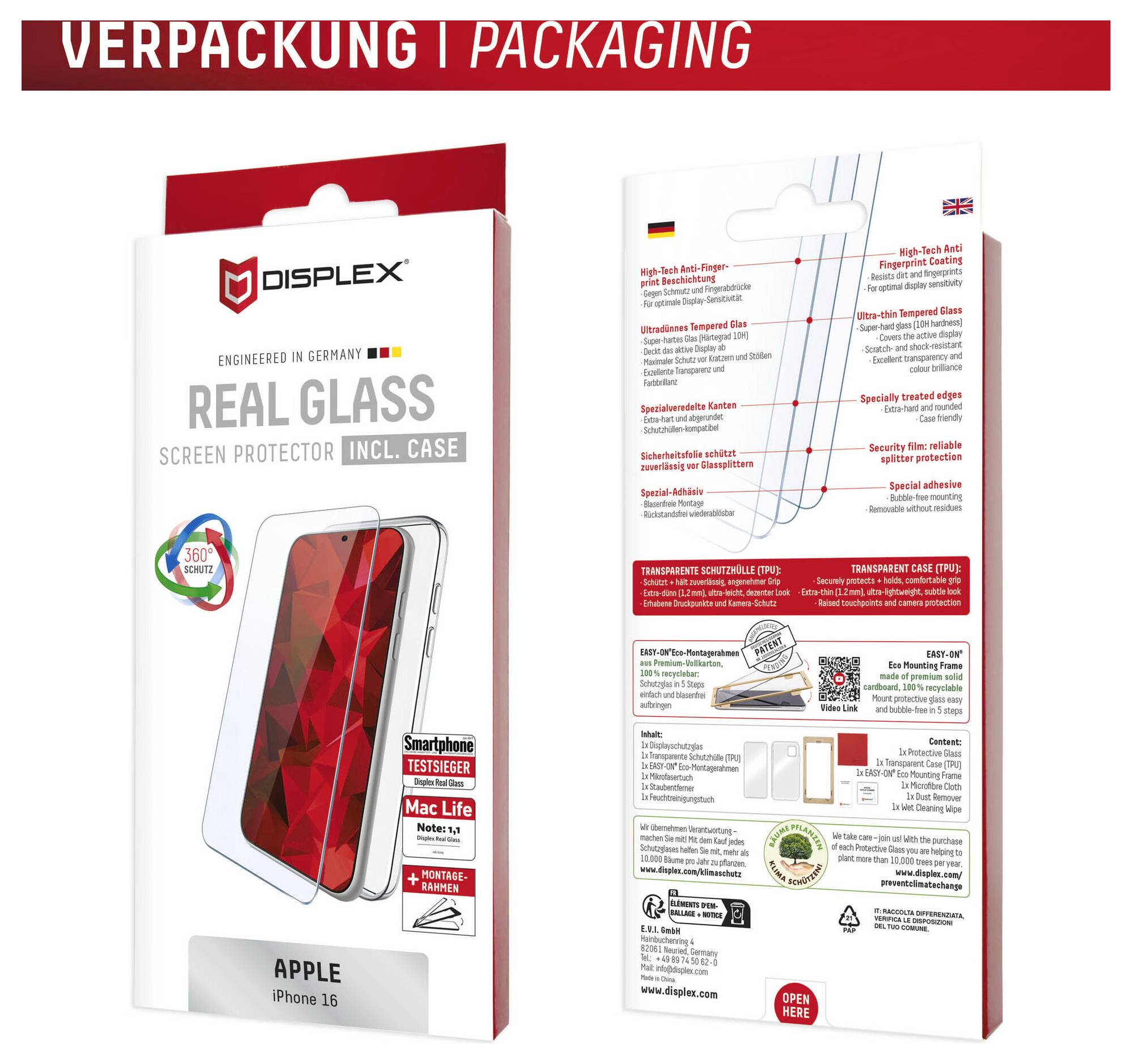 DISPLEX Displayschutzglas Apple iPhone 16 1 St. Anti-Fingerprint 02001