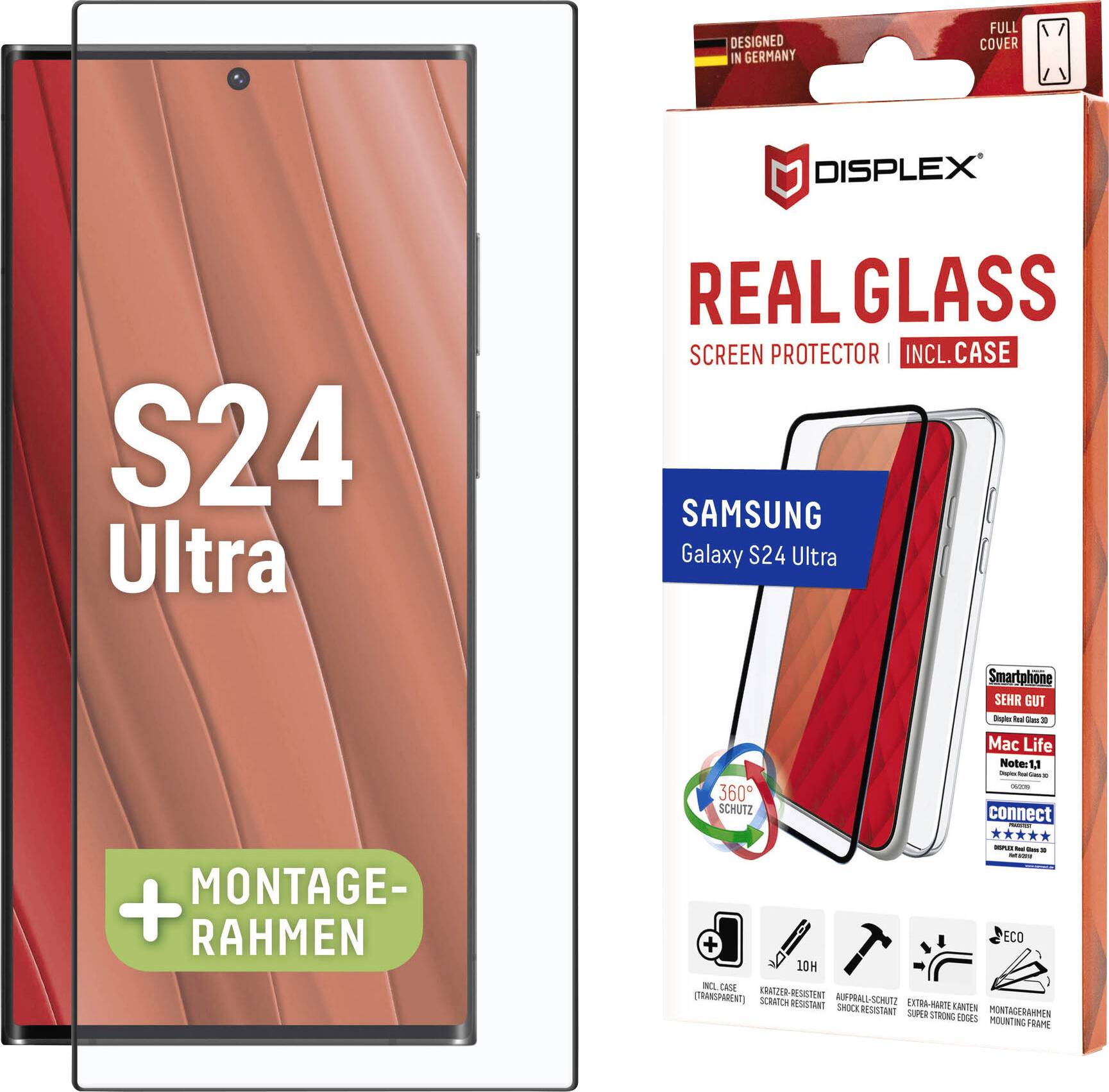 „Displex Real Glass Displayschutz mit Installationsrahmen für Samsung Galaxy S24 Ultra