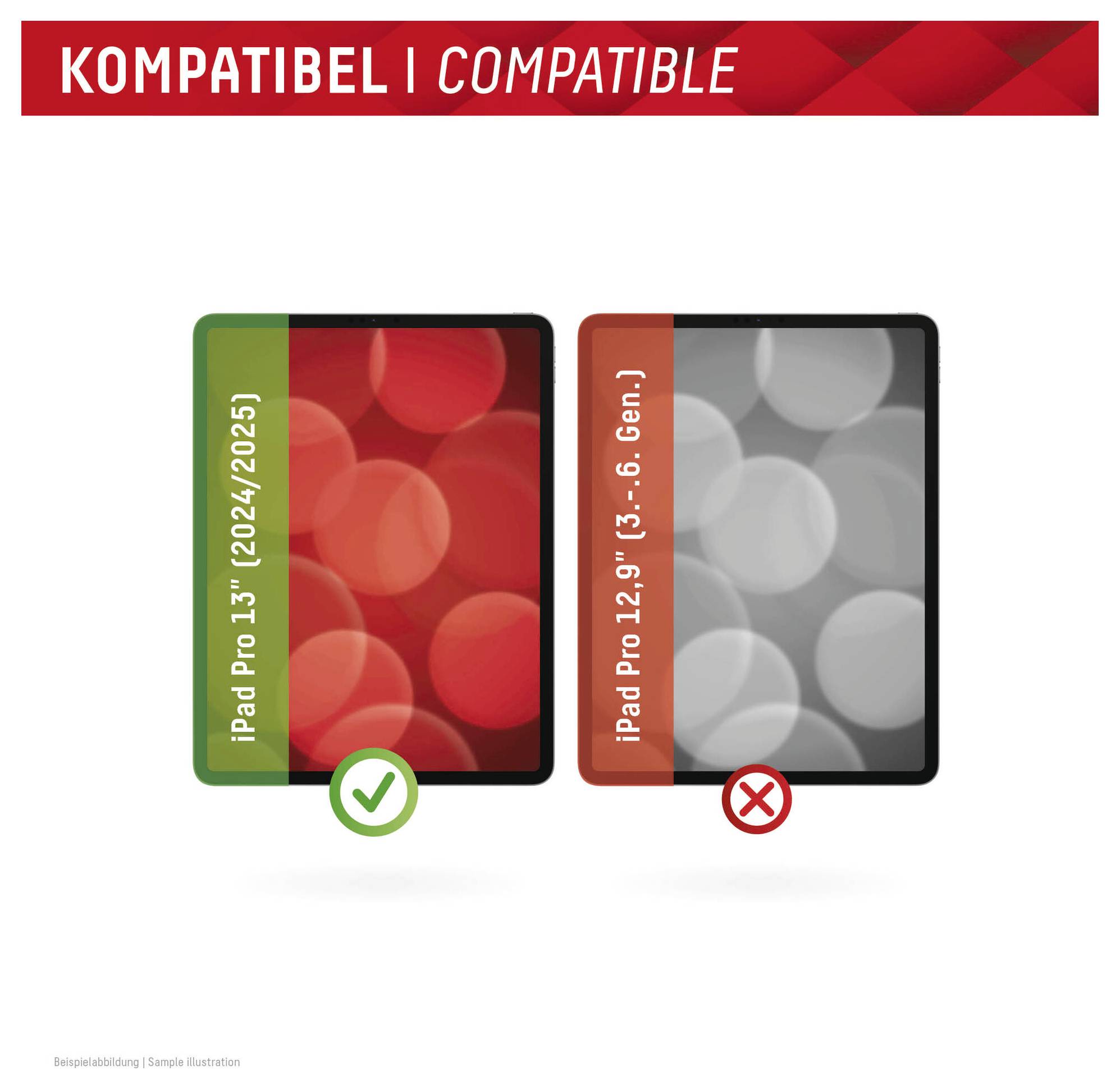 'KOMPATIBEL | COMPATIBLE' Text über zwei Tablets. Das linke Tablet (iPad Pro 13