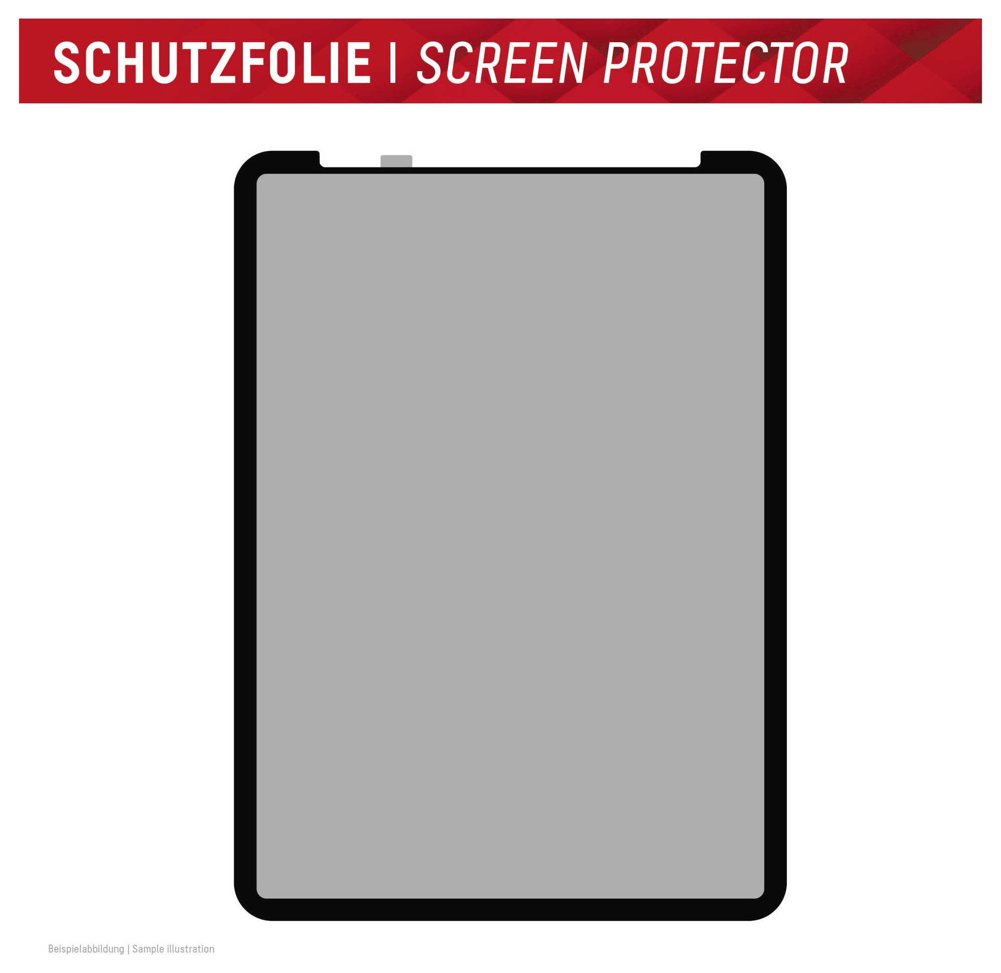 Das Bild zeigt illustrativ eine Displayschutzfolie für Tablets mit einer klaren Folie, die den Schutzbereich anzeigt.