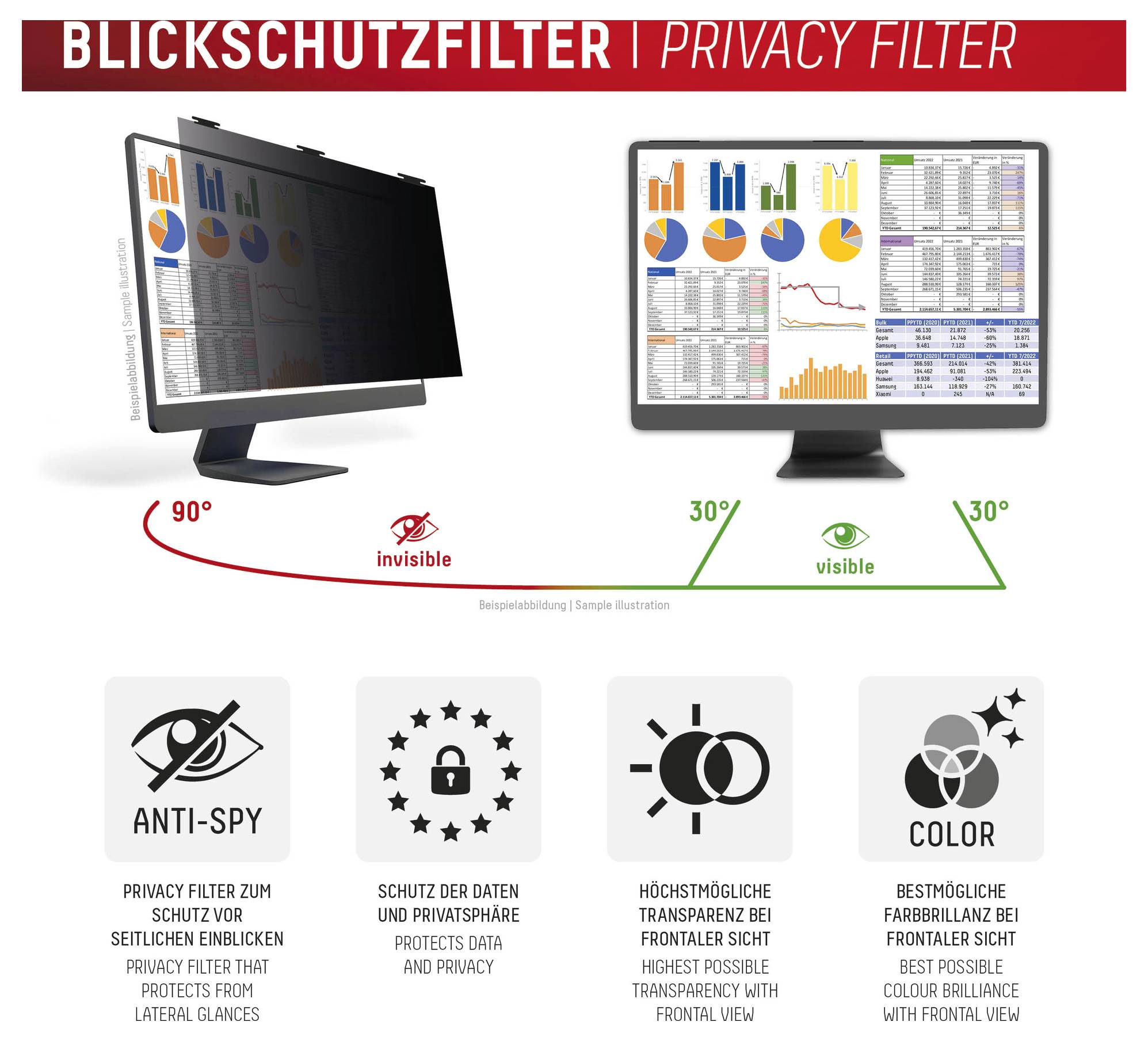 DISPLEX Displayschutzglas mit Blickschutz Universell Universell 1 St. 02084