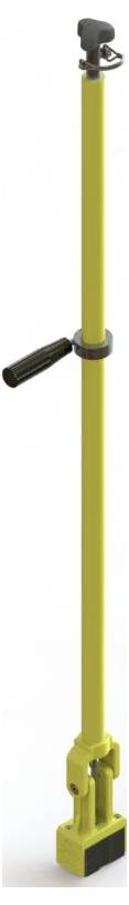 Eine gelbe Trockenbaustütze mit schwarzem Griff und verstellbarer Basis, die zum Halten von Trockenbauplattenduring der Installation verwendet wird.