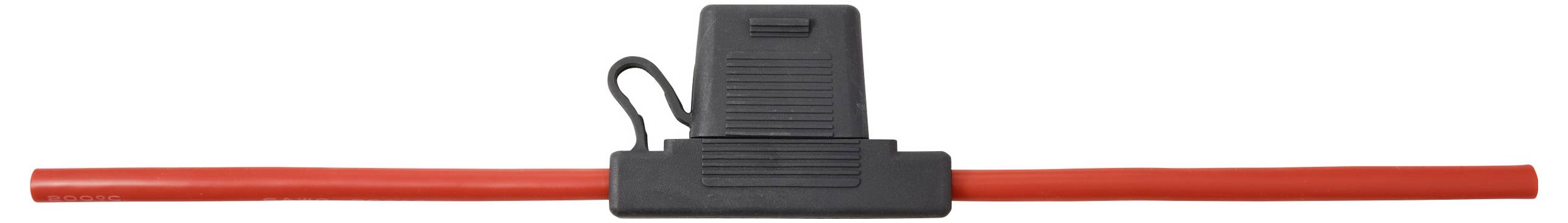 Ein roter Rohrstrang mit einem schwarzen, rechteckigen Verschlussgerät oben, der das Rohr an seiner Position sichert.