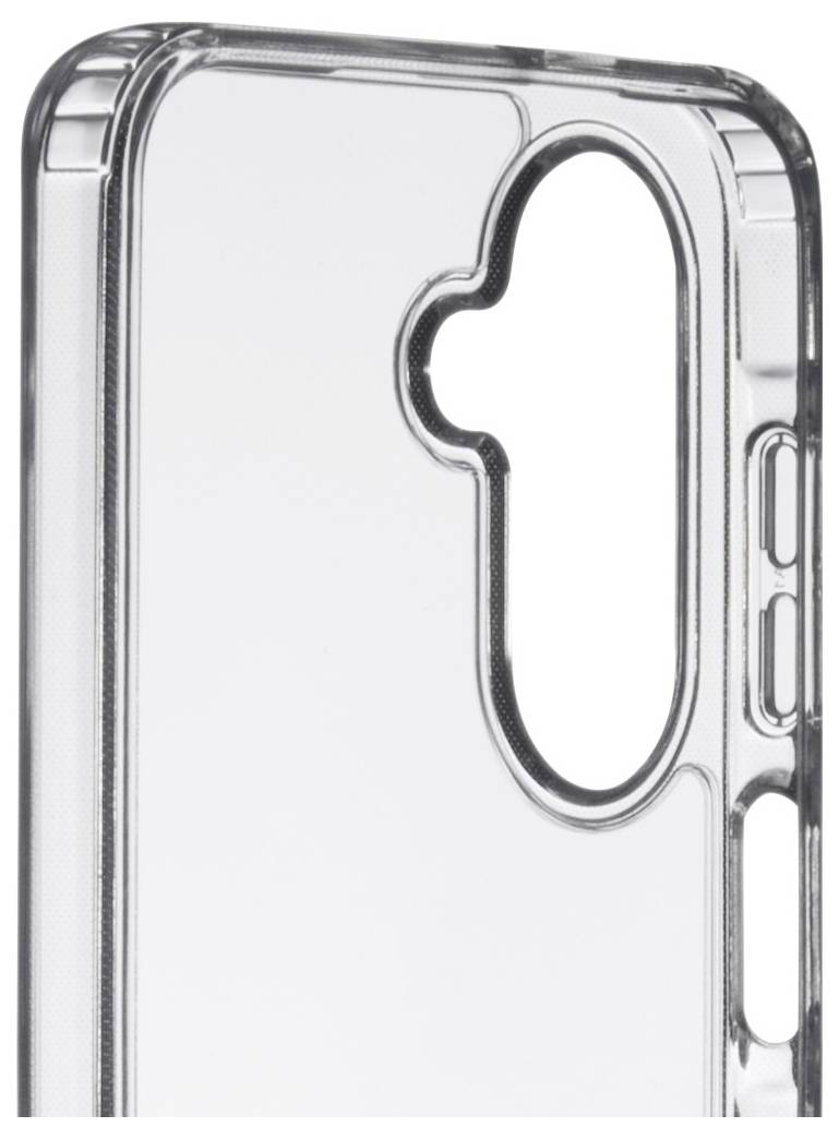 Transparente Handyhülle mit Aussparung für eine Dual-Kamera-Anordnung, von der Rückseite gezeigt.