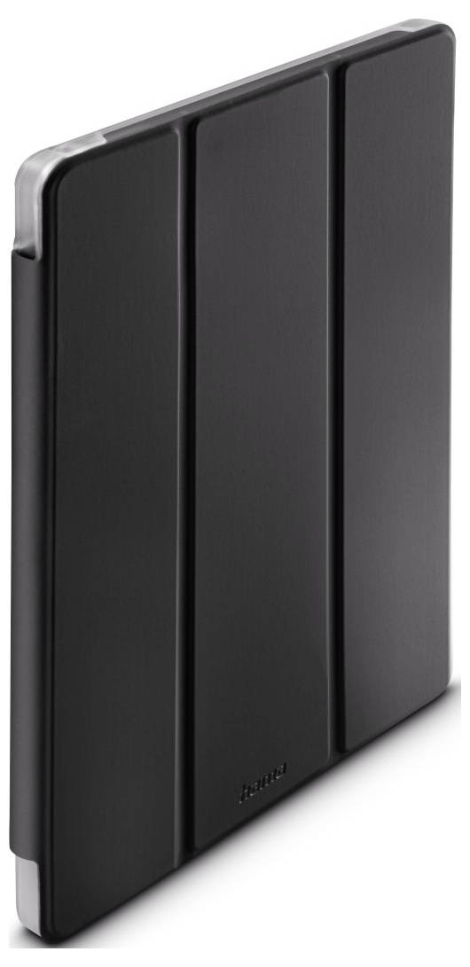 Eine schwarze faltbare Tablet-Hülle, in geschlossener Position gezeigt, mit schlankem Design. Die Hülle verfügt über eine dreifach gefaltete Abdeckung zum Schutz des Bildschirms.
