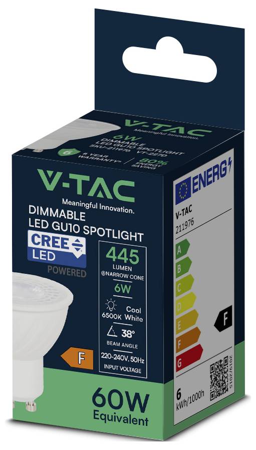 V-TAC 211976 SMD LED EEK F (A - G) GU10 6 W = 60 W Weiß
