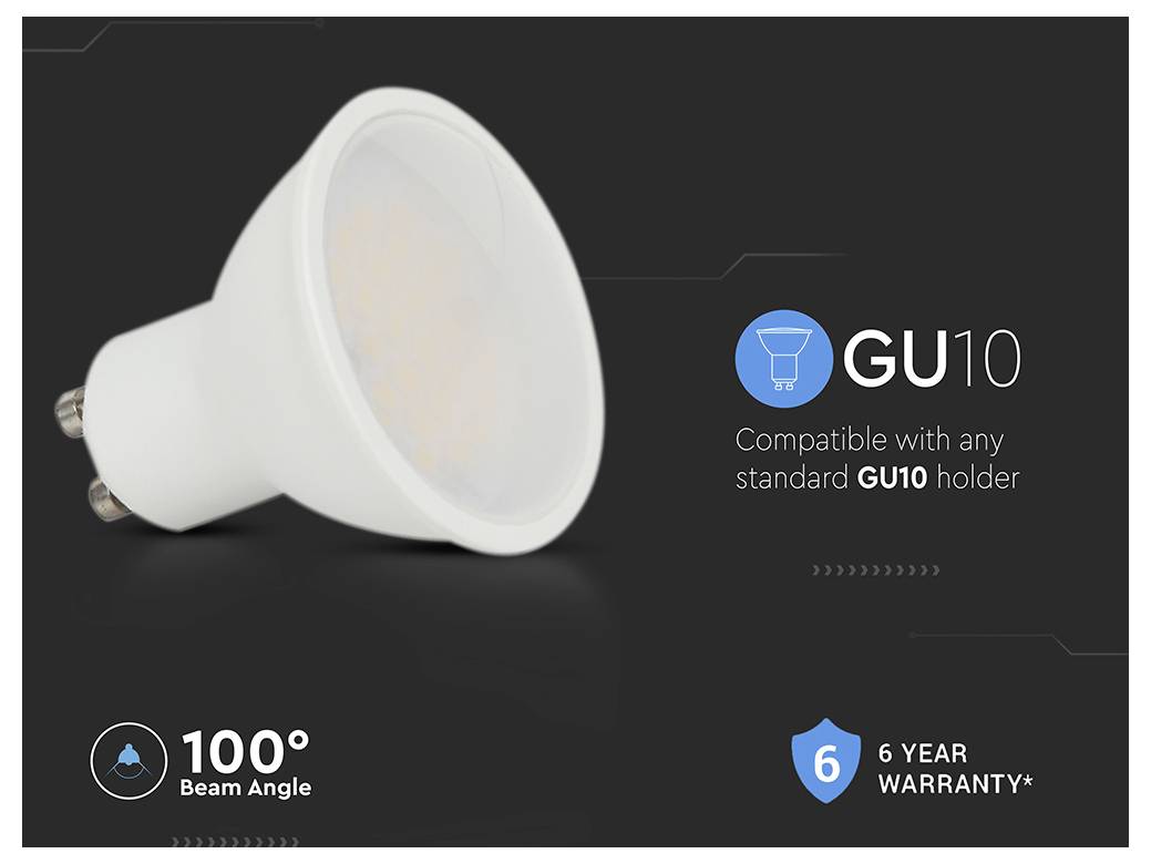 V-TAC 21201-6 SMD LED EEK F (A - G) GU10 4.5W = 35W Warmweiß