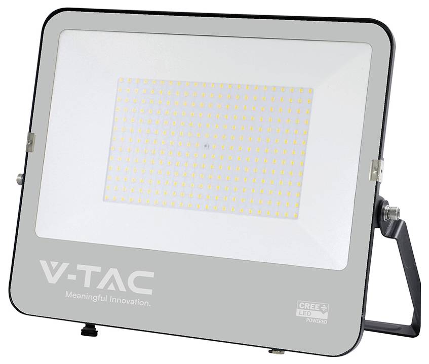 Eine rechteckige LED-Flutlichtstrahler der Marke 'V-TAC' mit dem Slogan 'Meaningful Innovation', der am unteren Rand gedruckt ist.