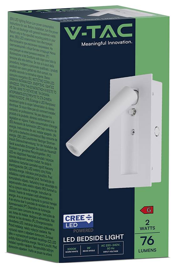 V-TAC 239986 Nachttischlampe 2 W Warmweiß EEK: G (A - G)