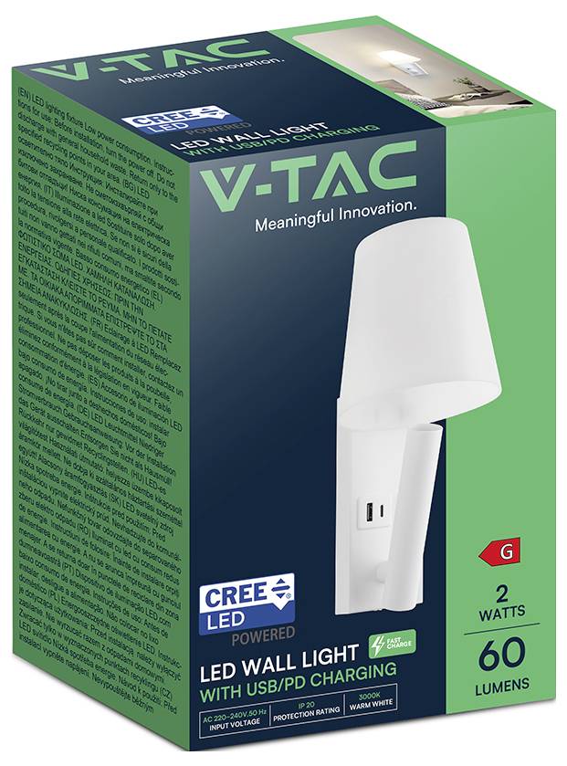 V-TAC 240006 Nachttischlampe 2 W Warmweiß EEK: G (A - G)