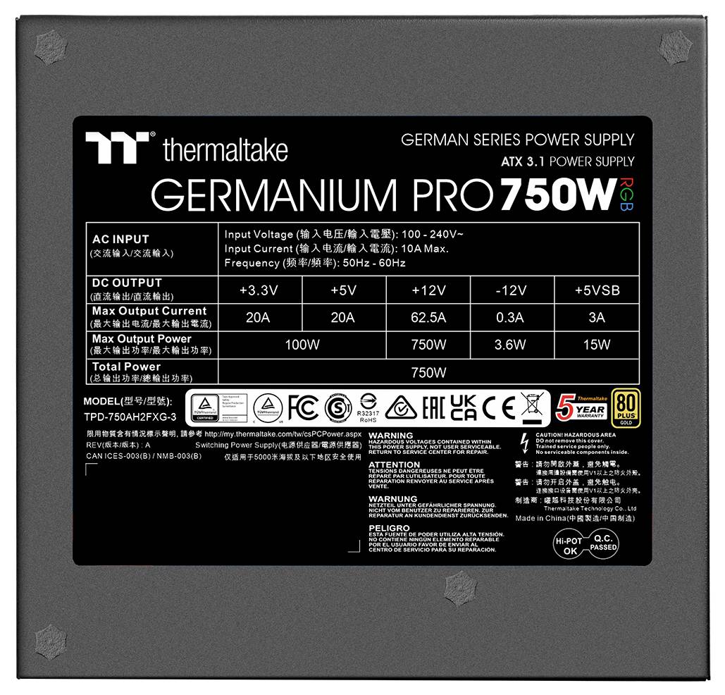 Thermaltake AC/DC-Einbaunetzteil 750W ATX 80PLUS® Gold