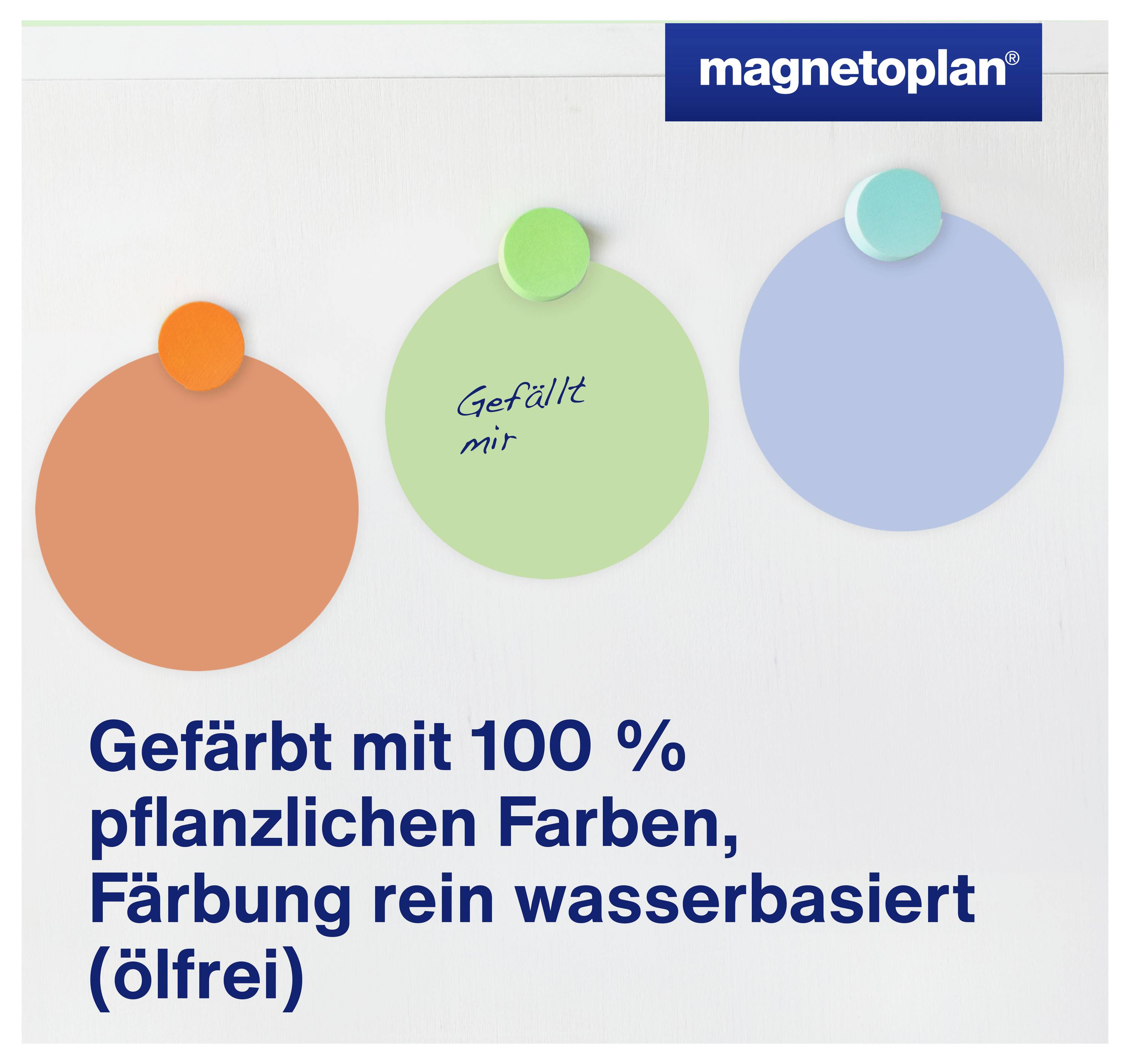 Neben drei bunten Kreisen mit Magneten steht: 