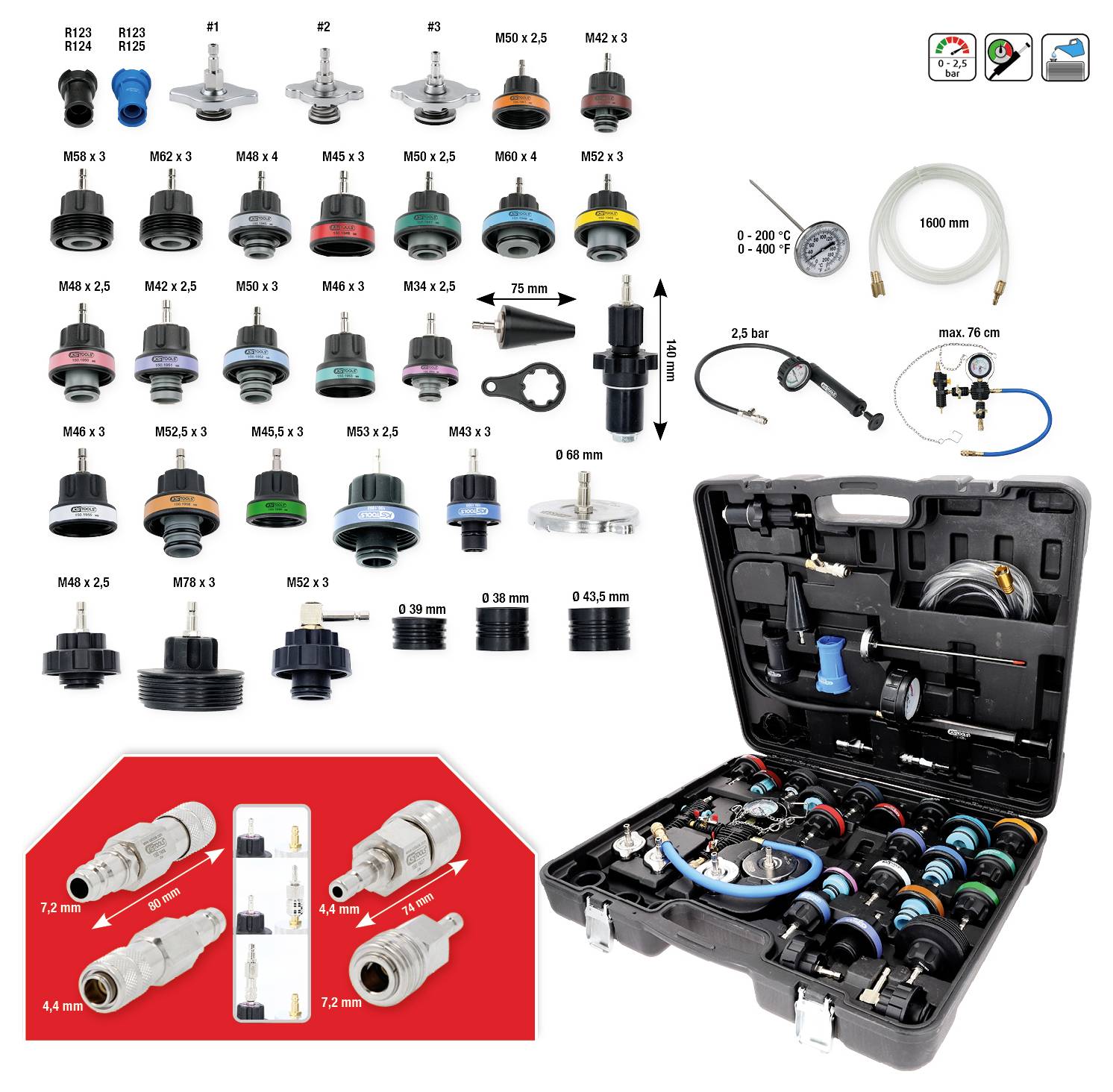 KS Tools 150.2300 MASTER Kühlsystem-Diagnose-Service-Satz, 40-tlg