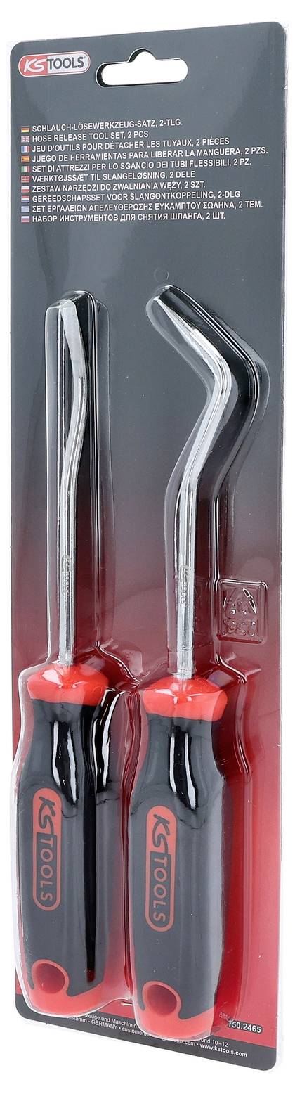 Zweiteiliges Haken- undPickset von 'KS Tools' in Verpackung, mit roten und schwarzen Griffen.