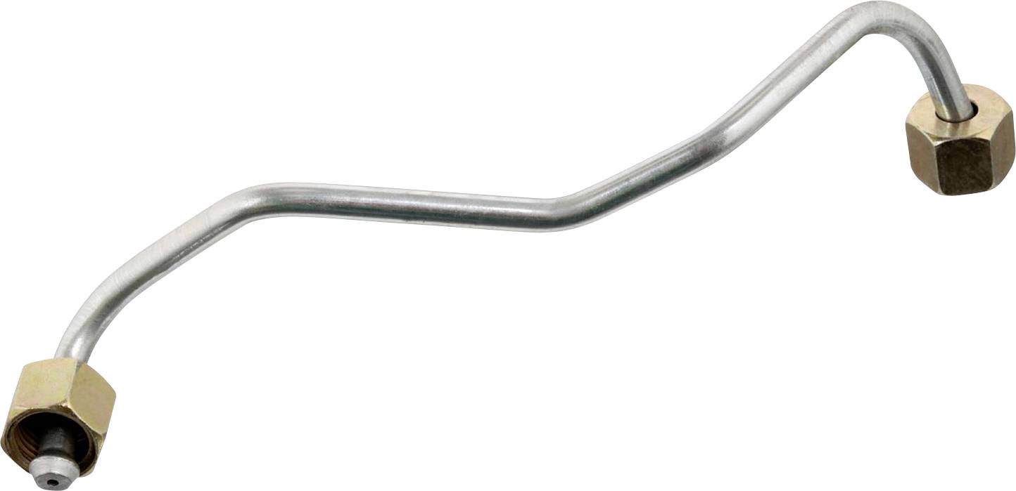 Eine Kraftstoffleitung aus Metall mit zwei Sechskantanschlüssen, die in Kraftfahrzeugen zum Fluidtransport verwendet wird.