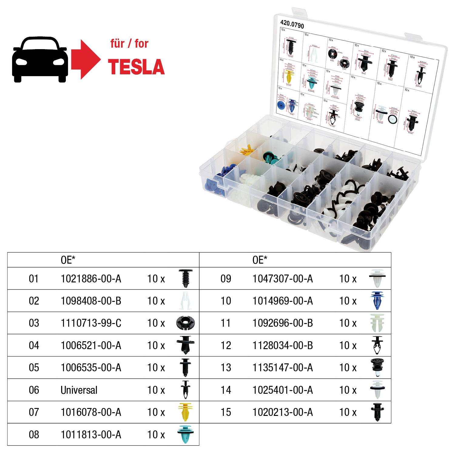 Eine Autobefestigungssammlung für Tesla