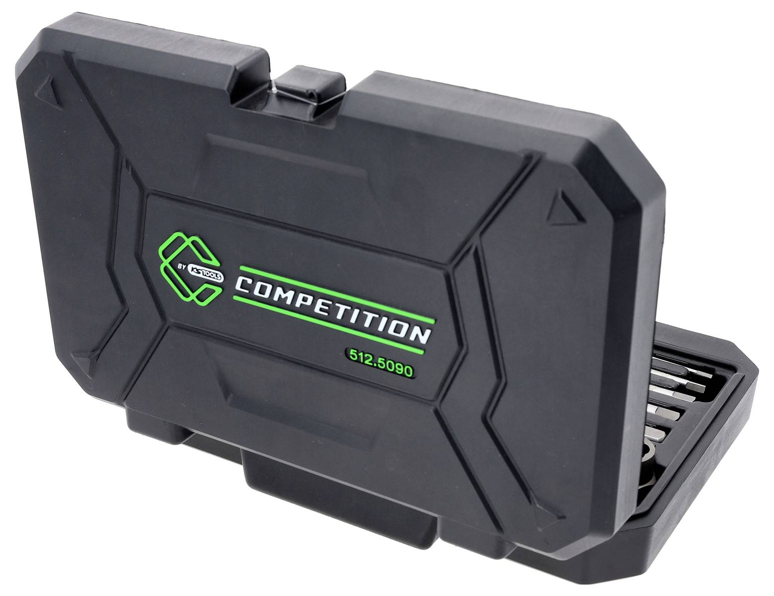 Ein schwarzer, geschlossener Werkzeugkoffer mit der Aufschrift 