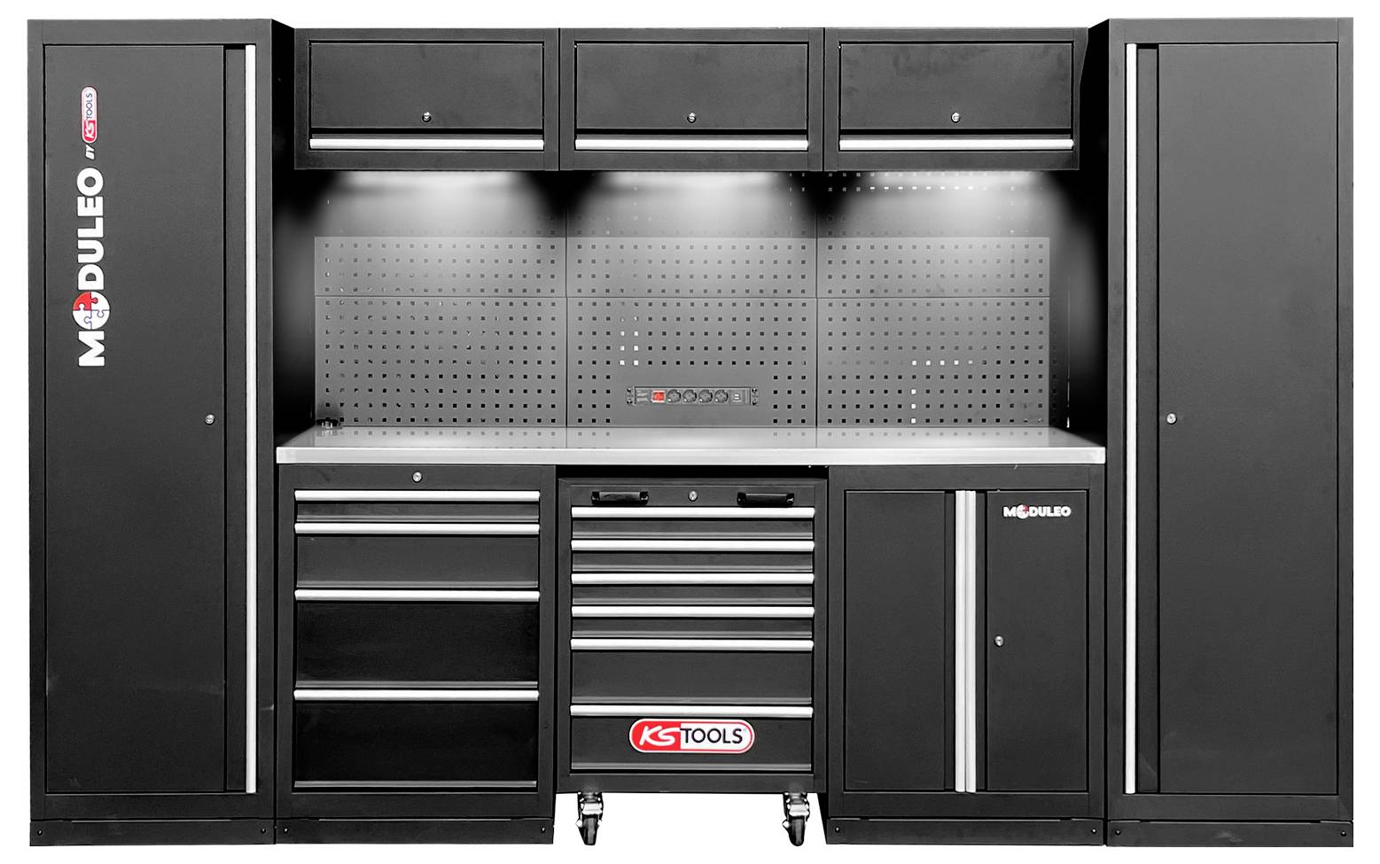 KS Tools 866.6205 Werkstatt-Schranksystem, gerade, 3240 x 500mm (B x H x T) 3240 x 1890 x 500mm