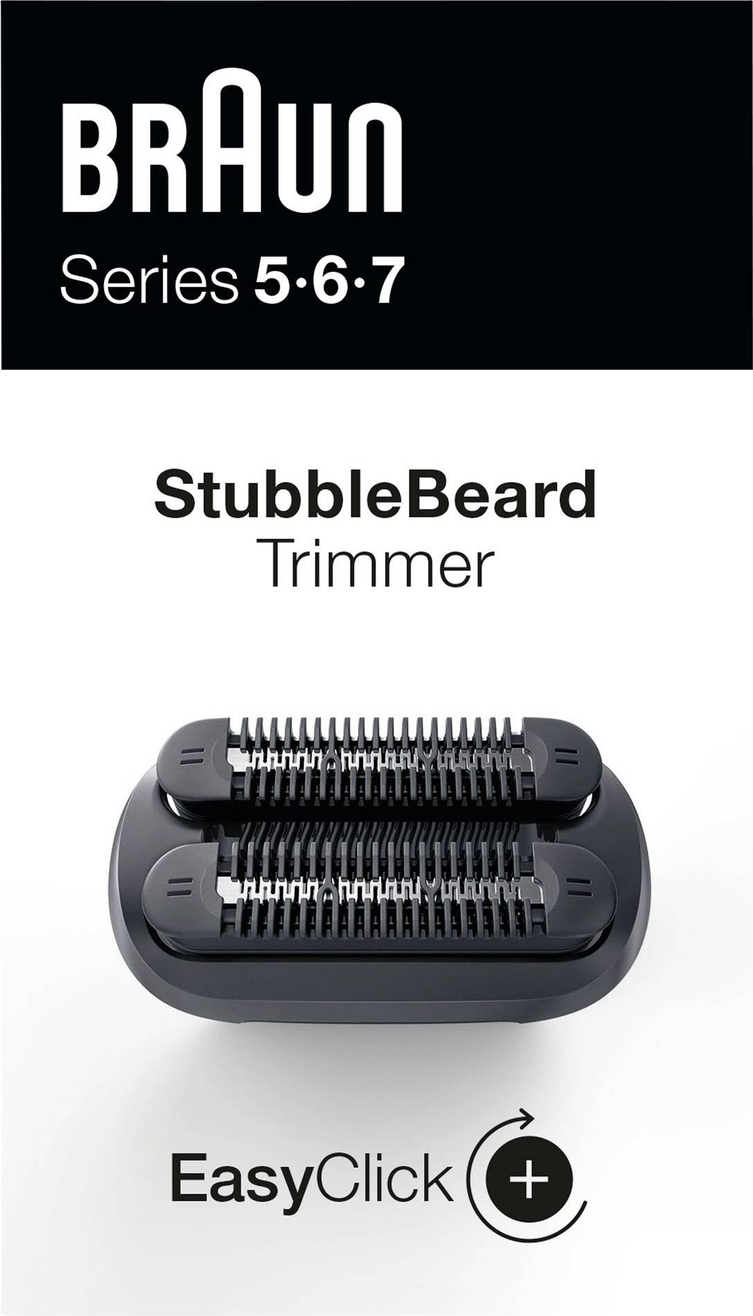 Braun Series 5, 6, 7 Bart-Stoppel-Trimmer' Bild zeigt Trimmer-Kopf mit EasyClick-System für bequeme Anbringung.