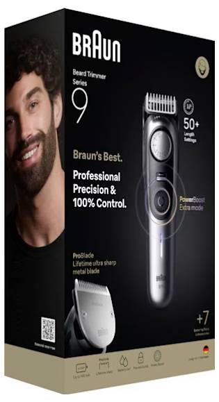 Braun Braun Series 9 Beard Trimmer BT9520 Bartschneider, Präzisions Trimmer Schwarz, Grau