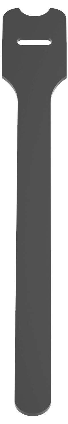 Ein einzelnes schwarzes Kabelbinder, das zum Organisieren oder Befestigen von Kabeln verwendet wird und eine Schlaufe an einem Ende zum Verschließen aufweist.