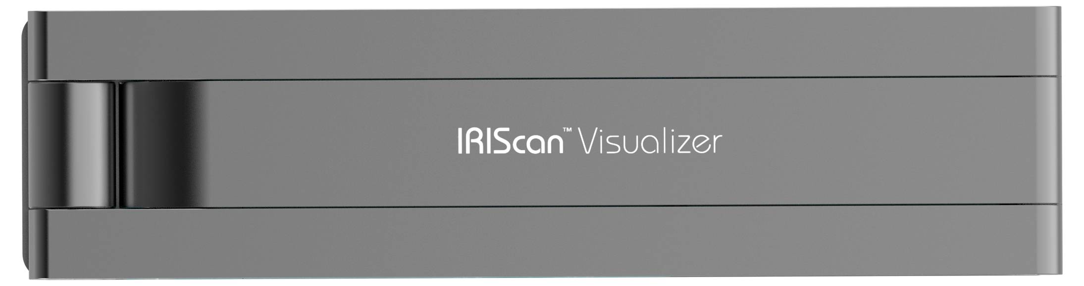 Ein grauer rechteckiger Apparat mit dem Text 