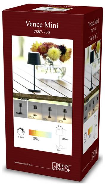 Konstsmide 7887-750 Vence Mini LED-Akku-Tischlampe Schwarz