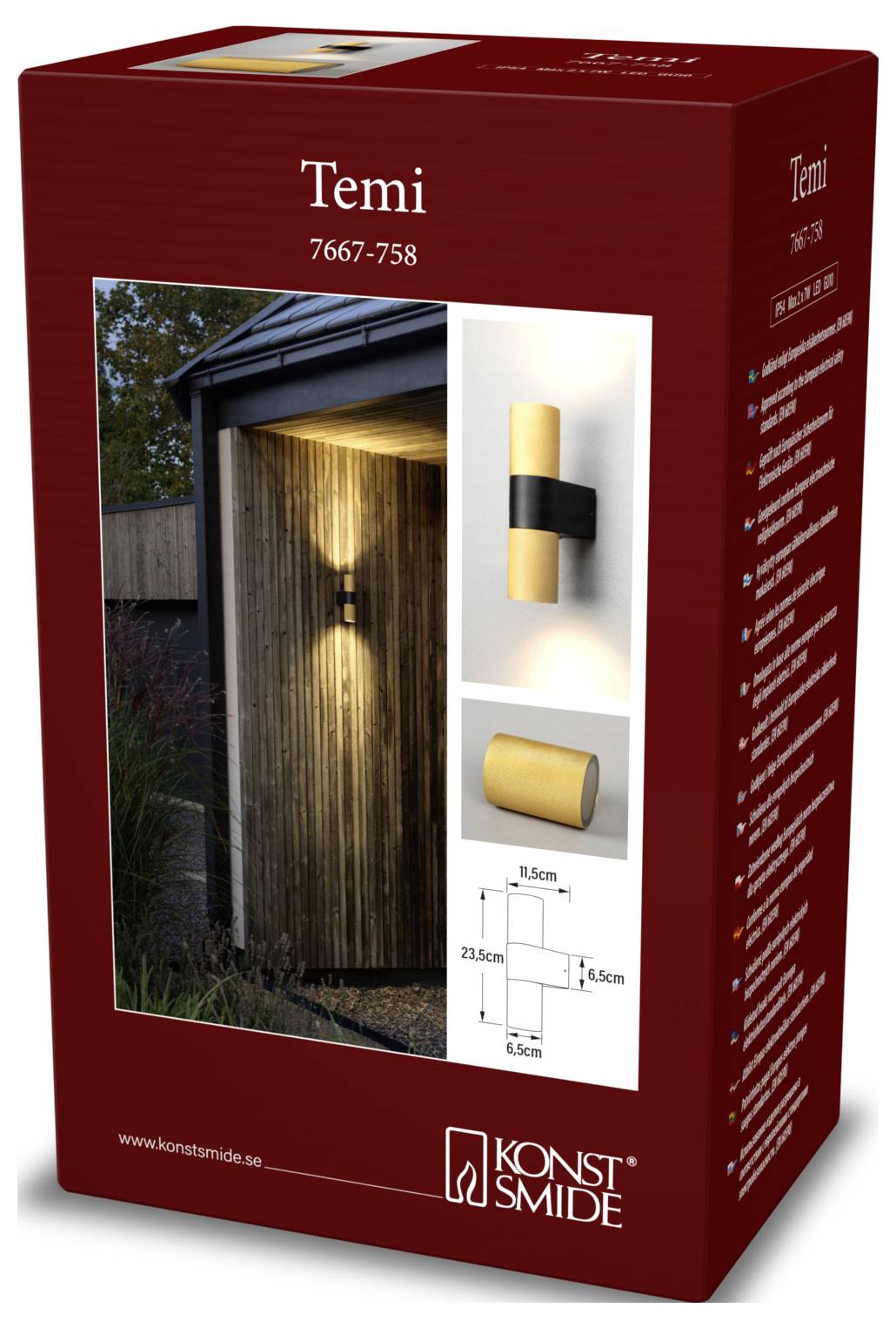 Konstsmide Temi 7667-758 Außenwandleuchte GU10 14W Schwarz/Gold