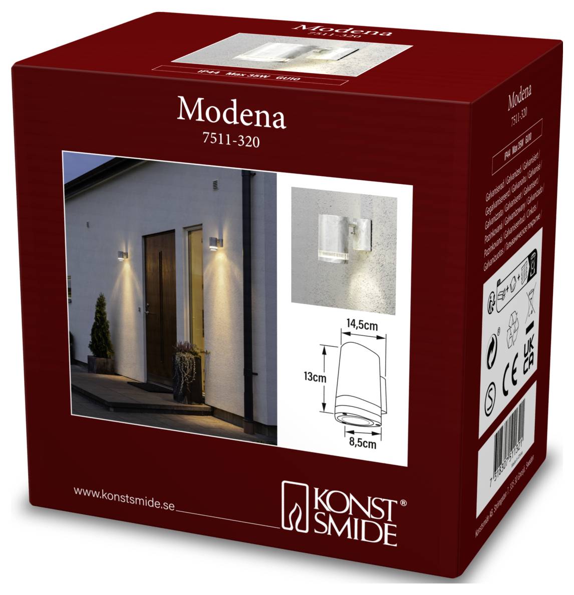 Konstsmide Modena 7511-320 Außenwandleuchte GU10 35 W Galvanisiert