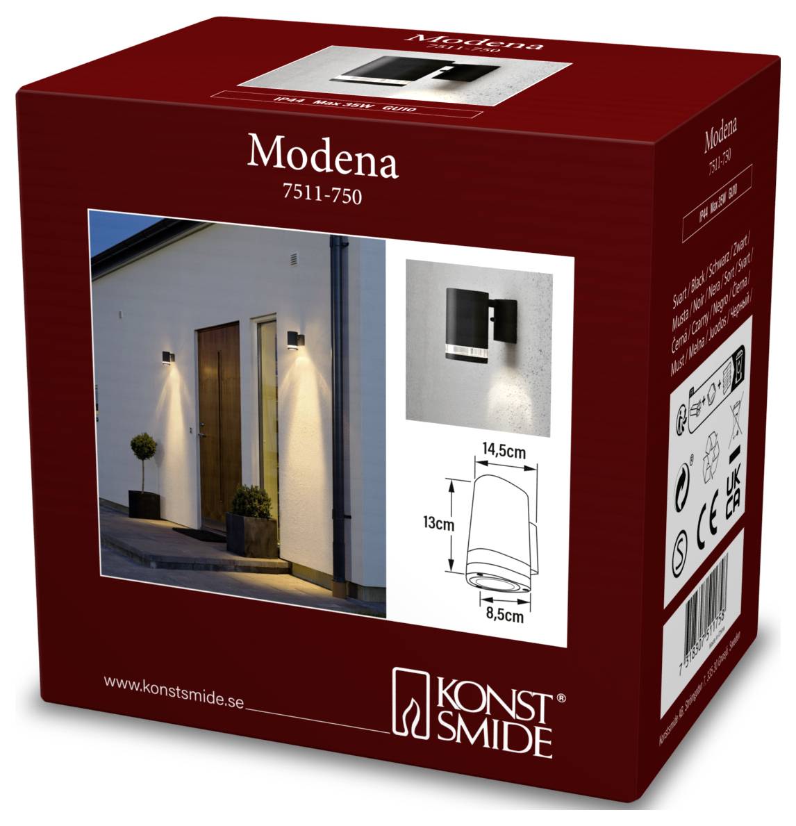 Konstsmide Modena 7511-750 Außenwandleuchte GU10 35W Schwarz