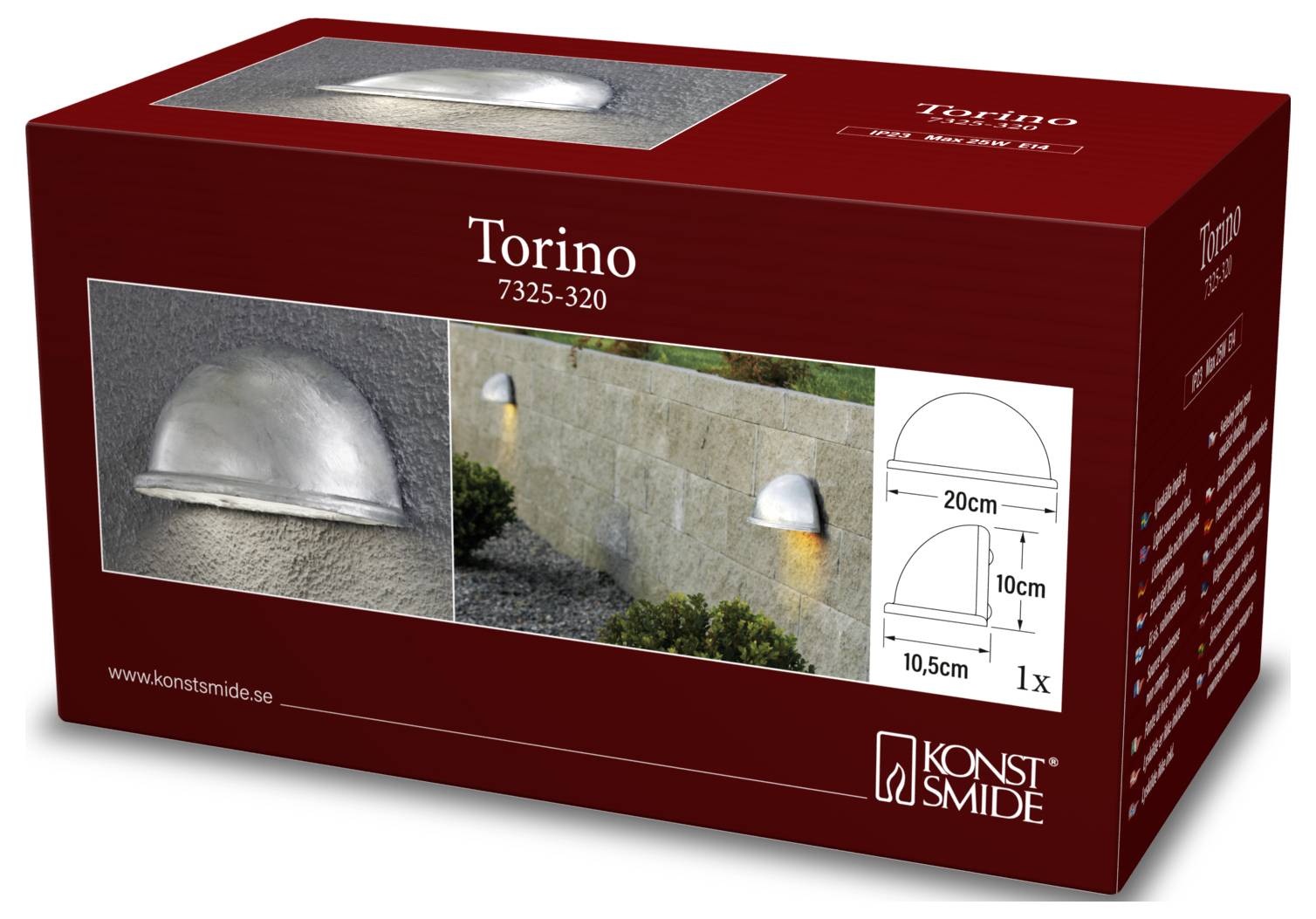 Konstsmide Torino 7325-320 Außenwandleuchte E14 25W Galvanisiert