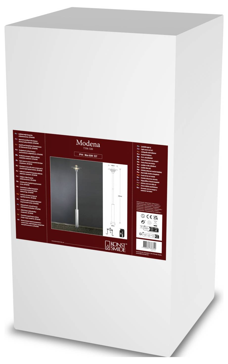 Konstsmide 7336-320 Modena Außenstandleuchte E27 60W Galvanisiert