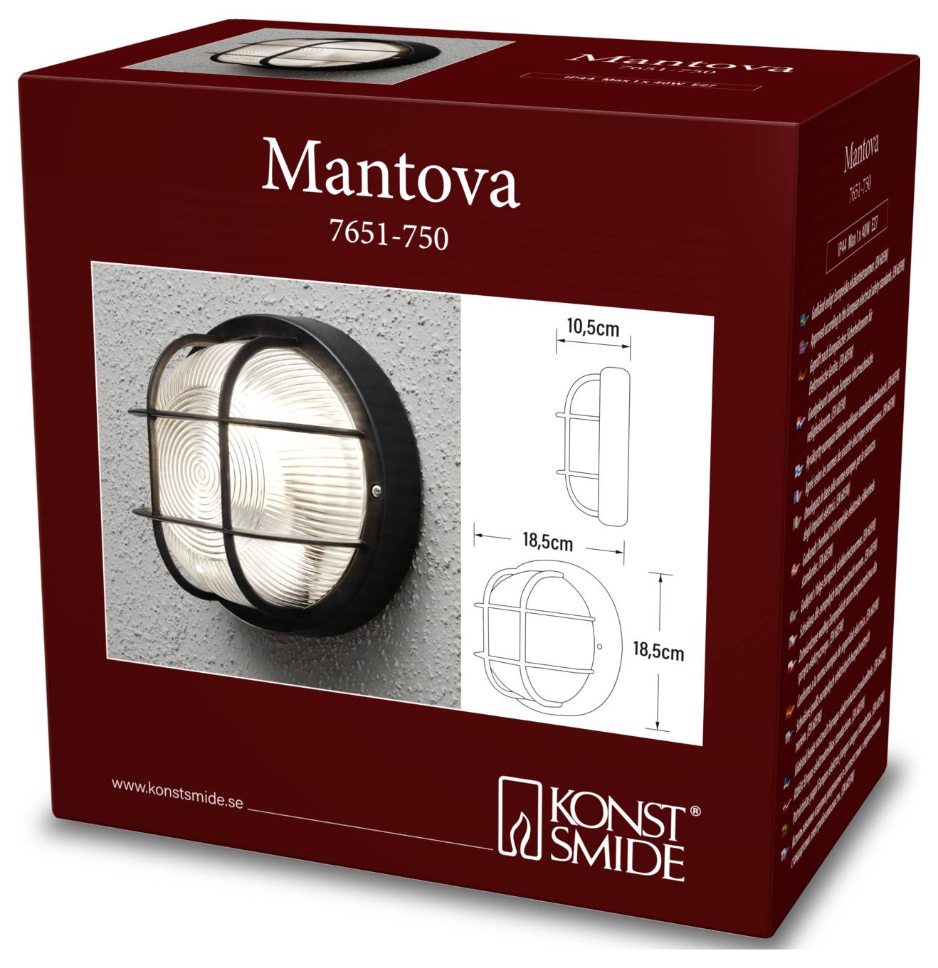 Konstsmide Mantova 7651-750 Außenwandleuchte E27 40W Schwarz