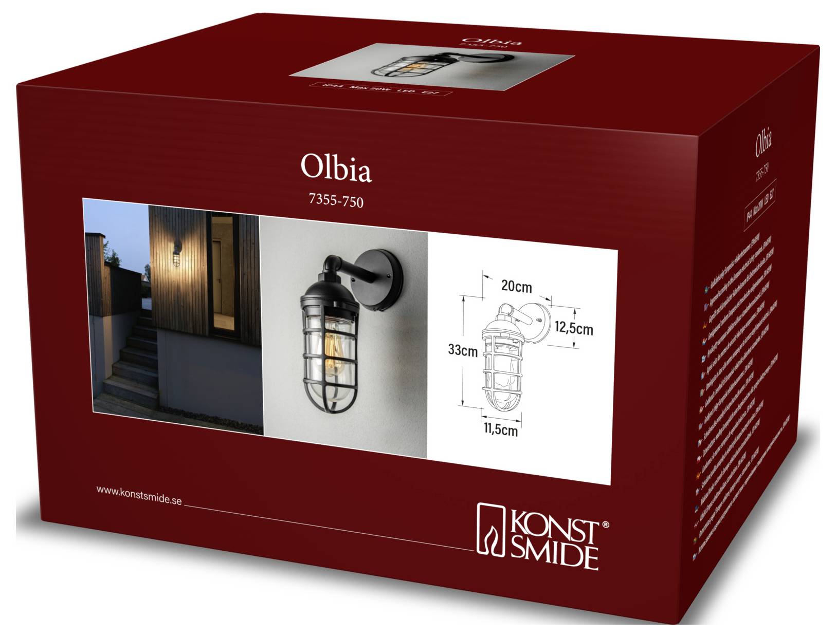 Konstsmide Olbia 7355-750 Außenwandleuchte E27 20W Schwarz