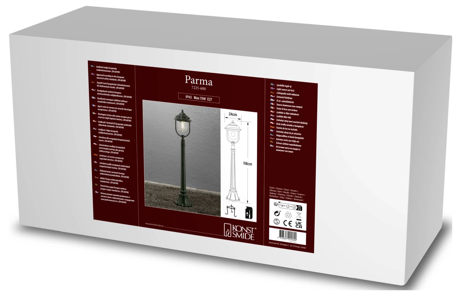 Konstsmide 7225-600 Parma Außenstandleuchte E27 75W Grün