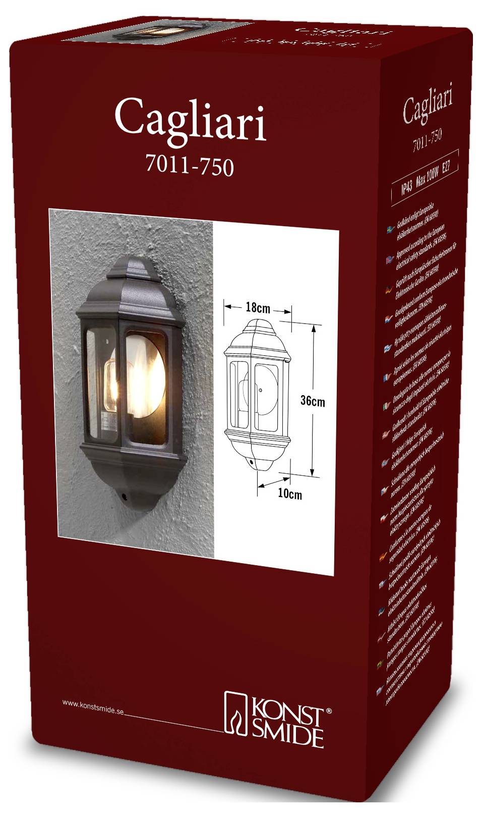 Konstsmide Cagliari 7011-750 Außenwandleuchte E27 100W Schwarz