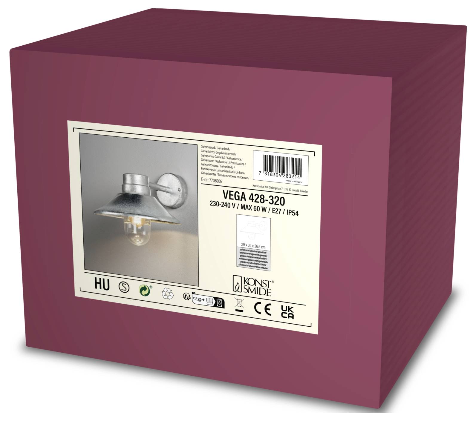 Konstsmide Vega 428-320 Außenwandleuchte E27 60W Galvanisiert