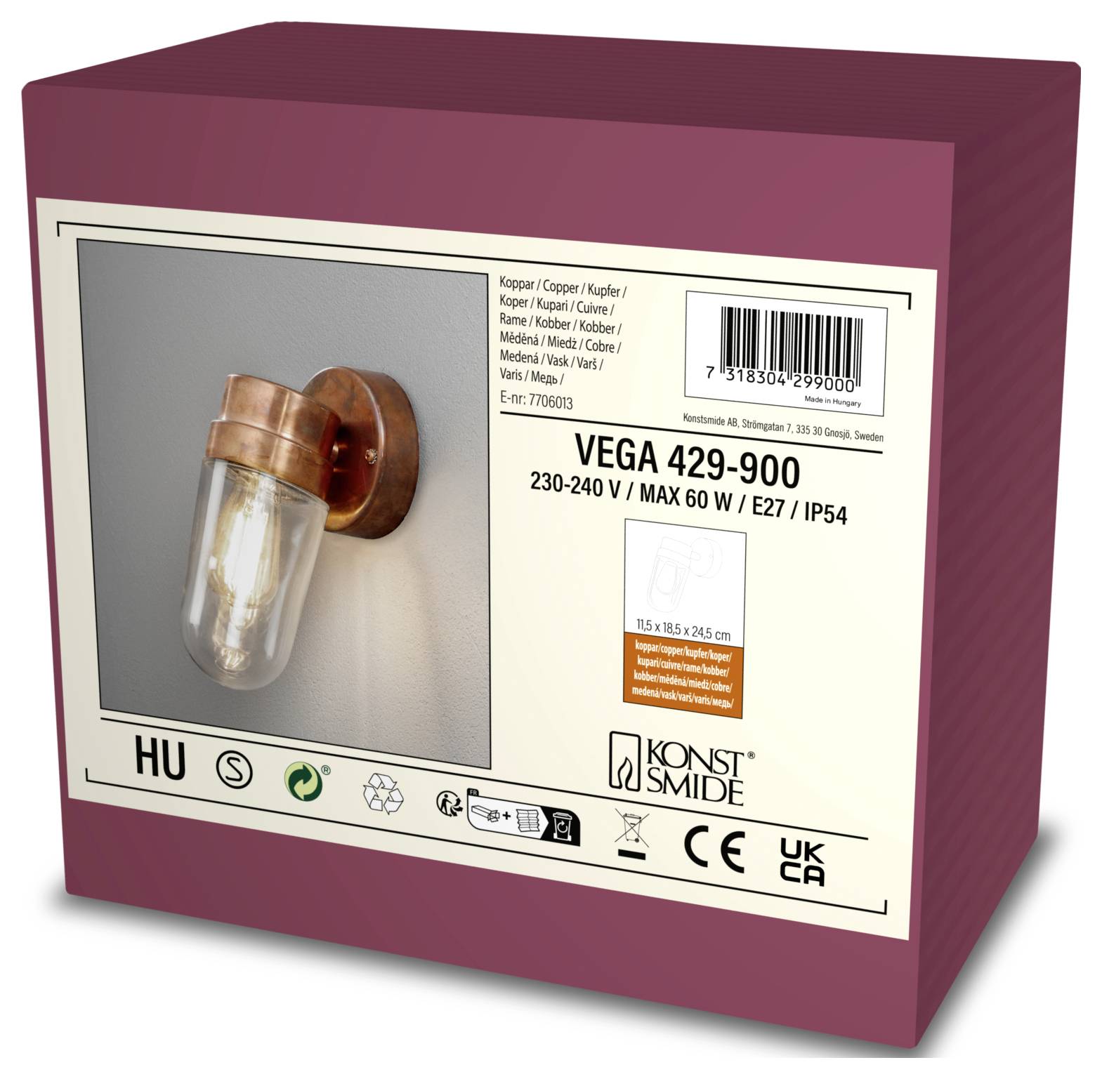 Konstsmide Vega 429-900 Außenwandleuchte E27 60W Kupfer