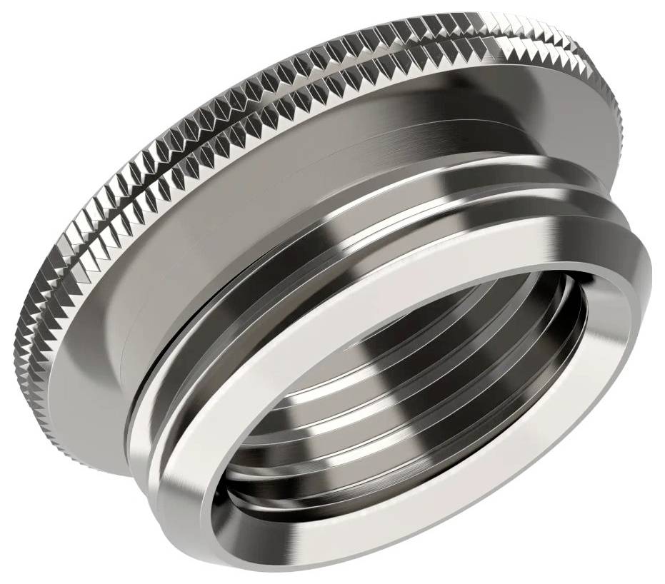 „Nahaufnahme eines Metallgewindeverbinders mit strukturierter Kante, entwickelt für eine sichere Befestigung in mechanischen oder sanitären Anwendungen.